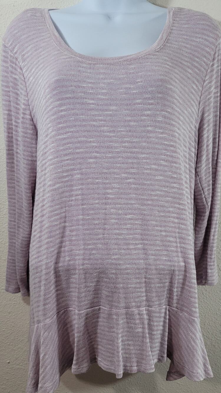 Absolutely Famous Lilac White Striped Slub Knit Top XL Lightweight Soft Stretchy